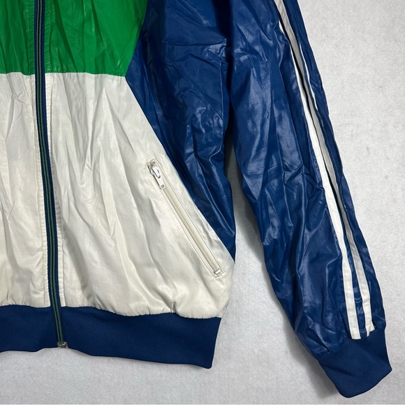 ADDIDAS VTG Striped  Colour Block Jacket Windbreaker Hoodie size M Green - Picture 5 of 11